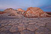 Sandstone brain rock and red and white swirls at dawn, White Pocket, Vermilion Cliffs National Monument, Arizona, United States of America, North America