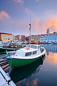 Colourful boats and buildings in Torshavn harbour, Streymoy, Faroe Islands, Denmark, Europe