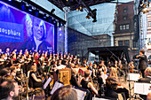 Concert at the open air concert, German Chinese choir and orchestra at the Bachfest Leipzig 2015, Bach Academy, town hall, market place, Leipzig, Saxony, Germany