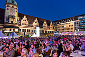 Audience applauding, open air concert in the evening, Bachfest Leipzig 2015, Bach Academy, town hall, Leipzig, Saxony, Germany
