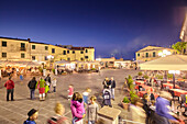 Town square at night, Piazetta Matteotti, Capoliveri, Elba, Tuscany, Italy