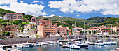 Harbour, clock tower, Rio Marina, Island of Elba, Livorno Province, Tuscany, Italy, Mediterranean, Europe