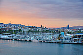 Barcelona Marina at sunset, Barcelona, Catalonia, Spain, Europe