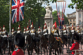 Detachment of Mounted Guard in the Mall en route to Trooping of the Colour, London, England, United Kingdom, Europe