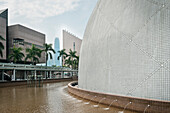 view towards IFC two in between Museum buildings, Kowloon, Hongkong, China, Asia