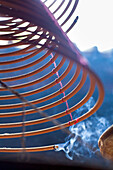 Incense burning, incense coil, spiral, small temple, Causeway Bay, Hong Kong, China, Asia