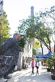 Sculpture, visitor, M50 contemporary art district, Moganshan Road, chimney, at Wusong River, Putuo District, Shanghai, China, Asia