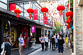 Tianzifang, arts and crafts area, visitors on street, shops, red lanterns, shopping street, French Concession area, Shanghai, China, Asia