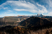 View from Puflatsch into Val Gardena, Sella, Langkofel, Dolomites, South Tyrol, Italy
