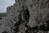 War tunnels on the way to Mount Oberbachern, Sexten Dolomites, South Tyrol, Italy