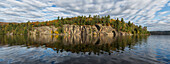 Panoramic view of the cliffs in Rock Lake in autumn, Algonquin Park, Ontario, Canada