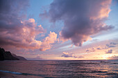 Sunset over water, Kee Beach at Haena Beach State Park, Haena, Kauai, Hawaii, United States of America