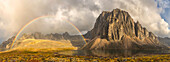Rainbow over unnamed mountain by Talus Lake in Tombstone Territorial Park, Yukon, Canada