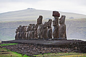 Fifteen Moais From Different Periods, Restored By Archaeologist Claudio Cristino, At Ahu Tongariki At Dawn, Rapa Nui Easter Island, Chile