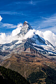 Matterhorn surrounded by clouds, Zermatt, Canton of Valais, Pennine Alps, Swiss Alps, Switzerland, Europe