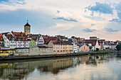 Danube River and skyline of Regensburg, UNESCO World Heritage Site, Bavaria, Germany, Europe