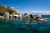 Turquoise clear water and granite rocks, Mumbo Island, Cape Maclear, Lake Malawi, Malawi, Africa