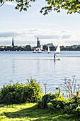 scullers and boats on the Outer Alster, Hamburg, north Germany, Germany