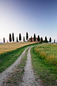 Farm house with cypress trees, near Pienza, Val d'Orcia Orcia Valley, UNESCO World Heritage Site, Siena Province, Tuscany, Italy, Europe