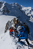 Mountaineer at Cosmicgrat, Aiguille du Midi 3842 m, Chamonix, France