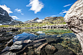 Summer day at Lake Grevasalvas, Engadine, Canton of Grisons Graubunden, Switzerland, Europe