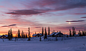 Pink sky at sunrise, Rorvik, Borgefjell National Park, Trondelag, Norway, Scandinavia, Europe