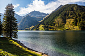 lake Vilsalpsee in fall, Tannheim Valley, Alps, Austria, Europe