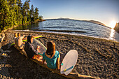 Three friends hang out in Larrabee State Park, WA