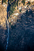 View of a waterfall in Formazza Valley, Ossola, Italy. The great quantity of water in this part of the Alps is used to produce a huge quantity of electric energy.