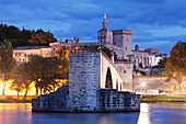 Bridge St. Benezet over Rhone River with Notre Dame des Doms Cathedral and Papal Palace, UNESCO World Heritage Site, Avignon, Vaucluse, Provence, Provence-Alpes-Cote d'Azur, France, Europe