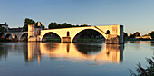 Bridge St. Benezet over Rhone River at sunset, UNESCO World Heritage Site, Avignon, Vaucluse, Provence, Provence-Alpes-Cote d'Azur, France, Europe