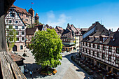 View over the Albrecht Duerer square and the imperial castle of Nuremberg, Bavaria, Germany, Europe