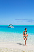 Woman on Motu Pit Aau, Bora Bora, Society Islands, French Polynesia, South Pacific, Pacific