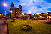Cusco Cathedral Basilica of the Assumption of the Virgin at night, Plaza de Armas, UNESCO World Heritage Site, Cusco Cuzco, Cusco Region, Peru, South America
