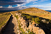 Amantani Islands Isla Amantani seen from Pachamama Mother Earth summit, Lake Titicaca, Peru, South America