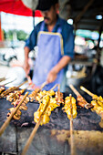 Satay at market, Phuket, Thailand, Southeast Asia, Asia