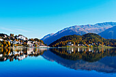 Autumn on the lakeside in St. Moritz, Engadine, Graubunden, Switzerland, Europe