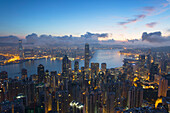 View of Hong Kong Island skyline at dawn, Hong Kong, China, Asia