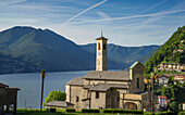 Waterfront church and Lake Como, Argegno, Italy