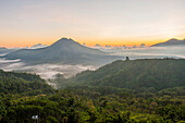 Hilltops over morning fog in remote landscape, Kintamani, Bali, Indonesia