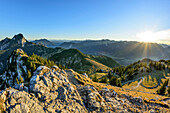 View to Wendelstein and Spitzing area, view from Breitenstein, Breitenstein, Bavarian Alps, Upper Bavaria, Bavaria, Germany