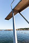 Diving tower at the beach near Hullehavn Camping, summer, Baltic sea, Bornholm, Svaneke, Denmark, Europe