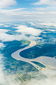 Aerial view of patchy clouds over the Yukon River, Alaska, United States of America