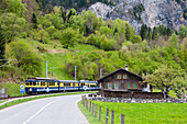 railway in the Loetschental, UNESCO World Heritage Site Swiss Alps Jungfrau-Aletsch, canton Bern, Bernese Oberland, Switzerland
