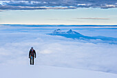 Climber on final 20m to the 5897m summit of Cotopaxi Volcano, Cotopaxi Province, Ecuador, South America