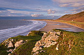 Sweeping expanse of Rhossili Bay on the Gower Peninsula, Wales, United Kingdom, Europe