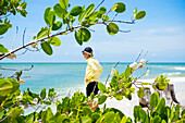 Mangrove plant with woman on the beach in the background