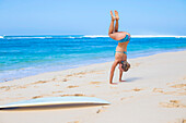 Yoga on a beach.