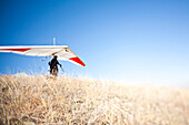 World record hang glider, BJ Herring waits for the right wind while on launch on at Lookout Mountain in Golden, Colorado.