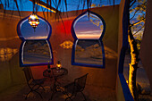 Dusk from a front patio at the Zimmerbus Bed and Breakfast in Ezuz, Israel.